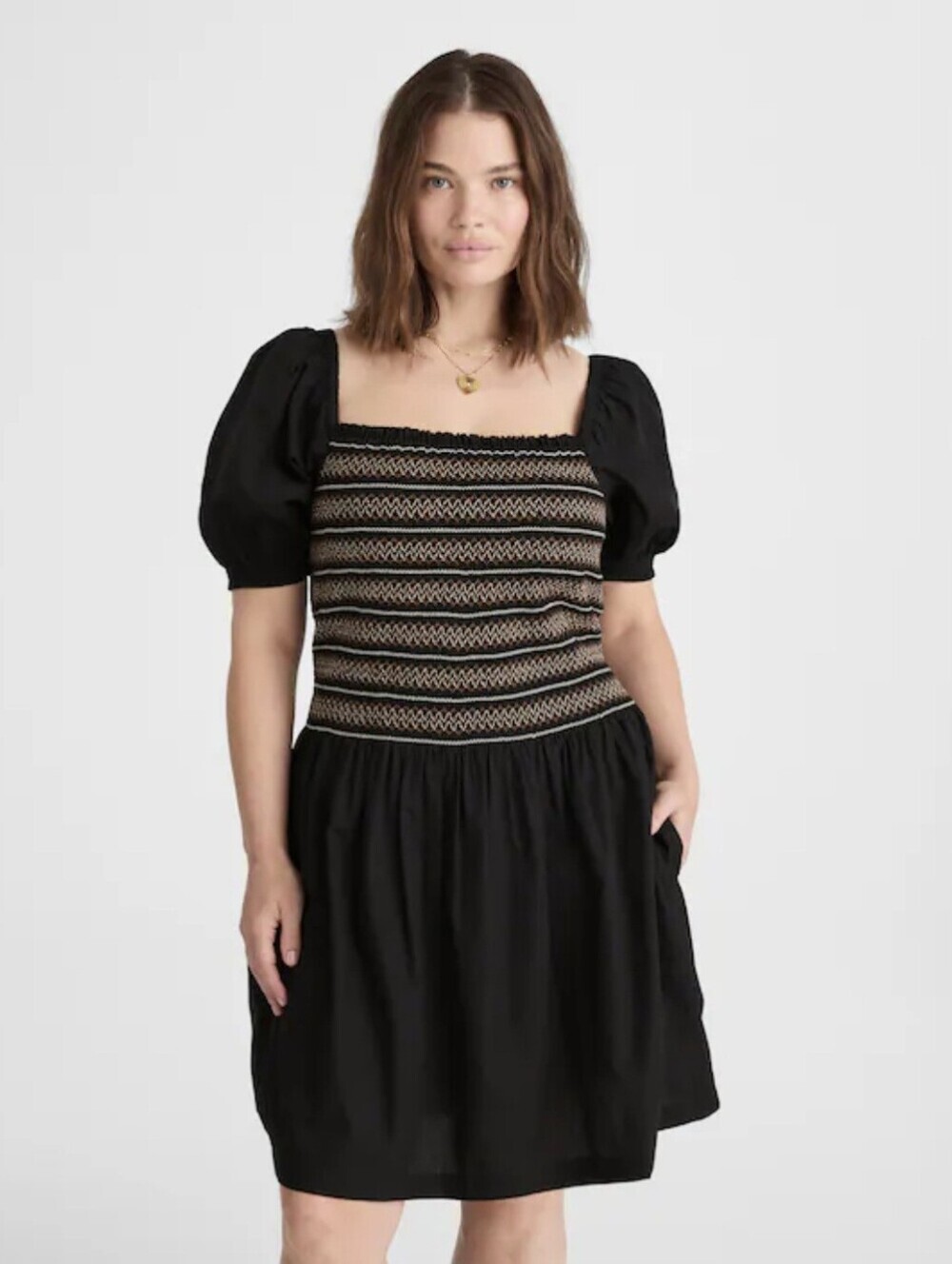 Madewell Poplin Puff-Sleeve Smocked Mini Dress